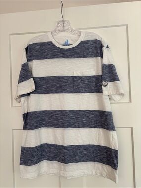 johnnie-O Navy & White Horizontal Stripe Pocket Tee